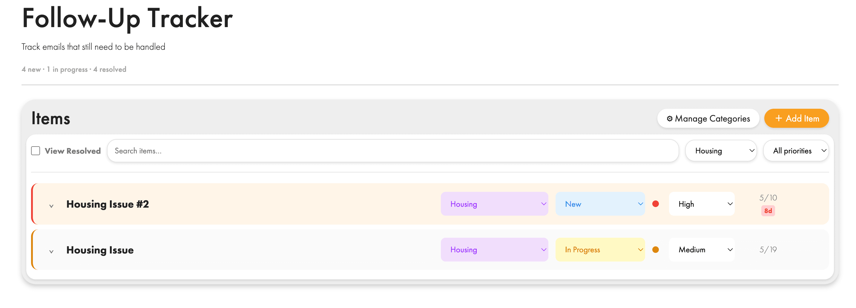 Front desk tracker detail