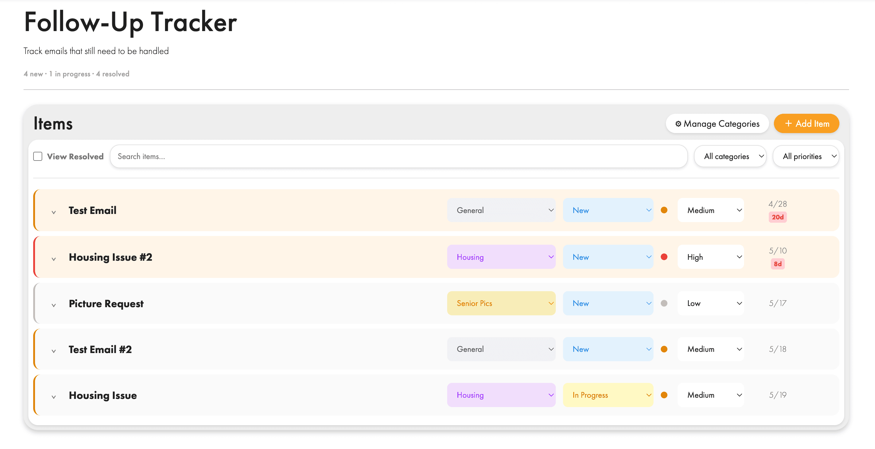 Front desk follow-up tracker