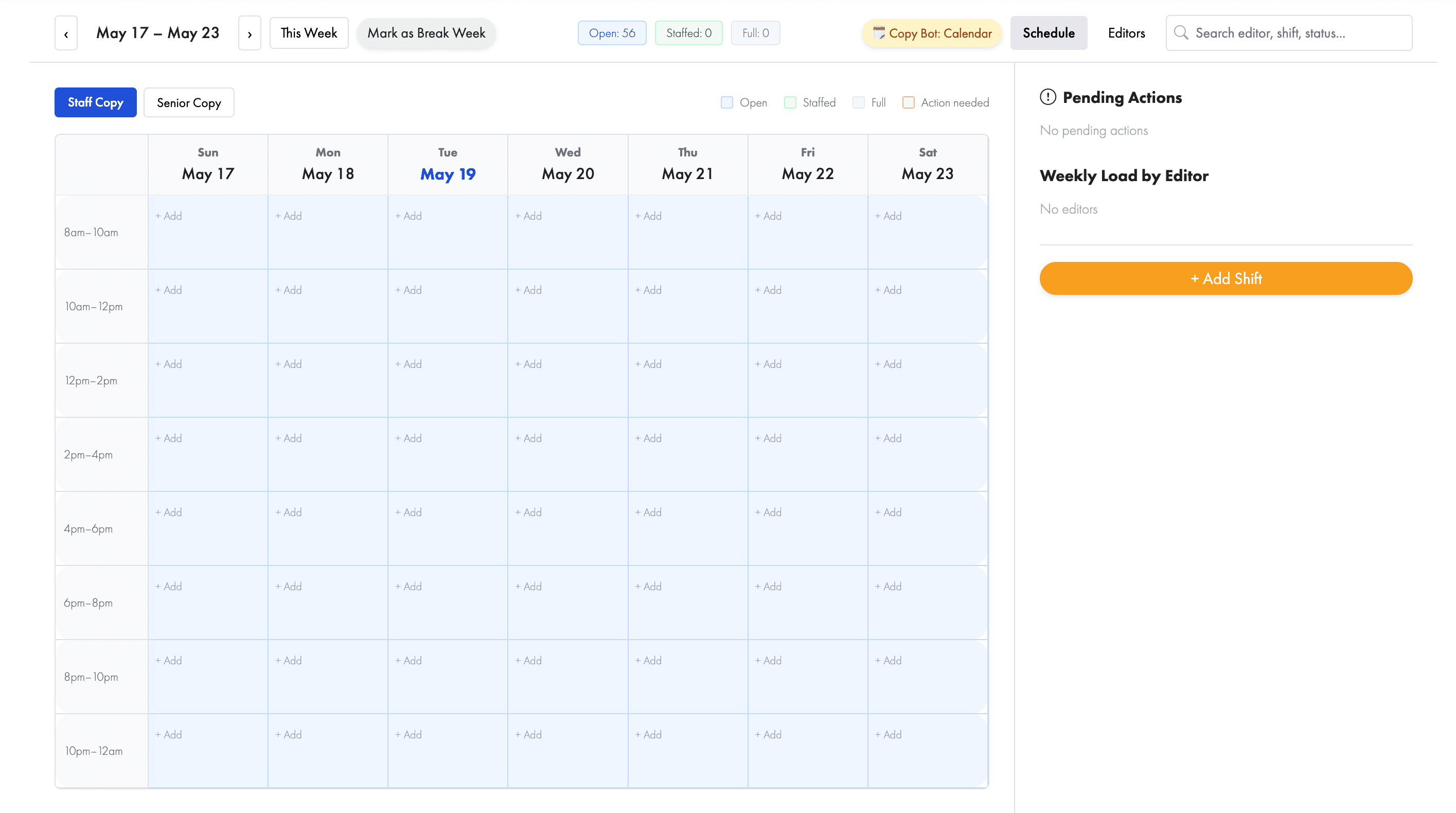 Copy editor scheduling dashboard
