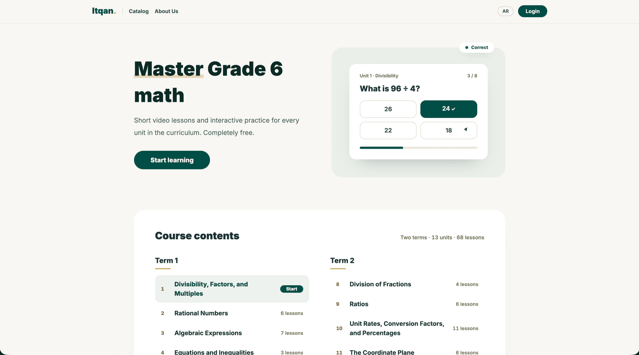 Itqan Academy landing page
